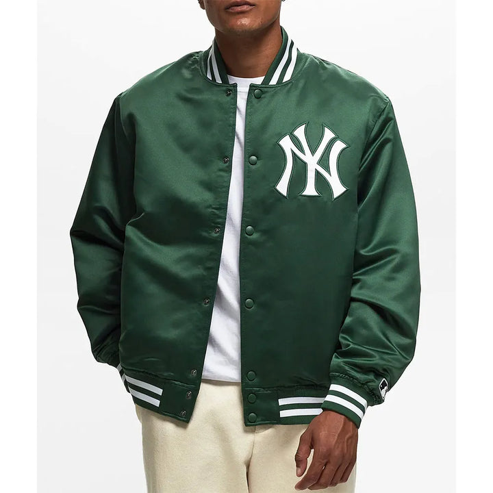 NY Yankees Green Satin Bomber Jacket
