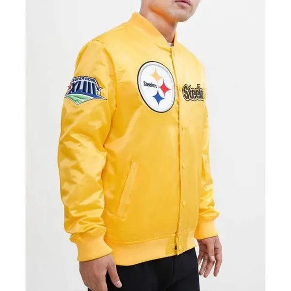 Yellow Pittsburgh Steelers chest hit satin jacket

