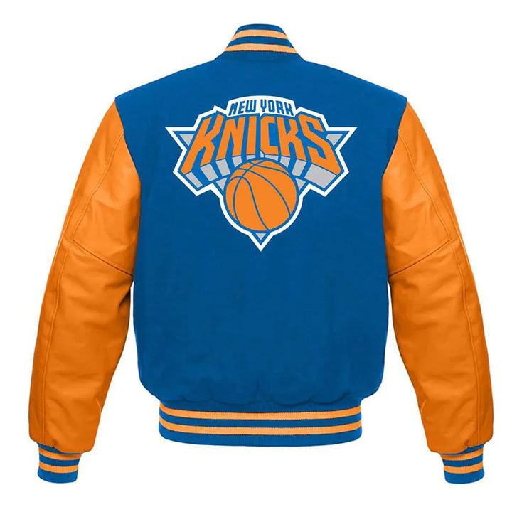 back view NY Knicks Blue Varsity Jacket