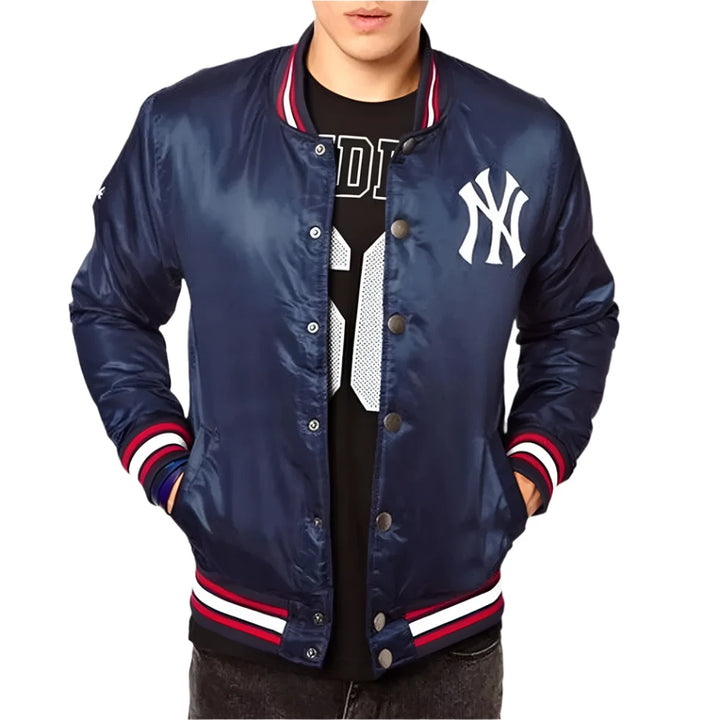 Unisex New York Yankees Blue Satin Jacket for Everyday Wear in USA