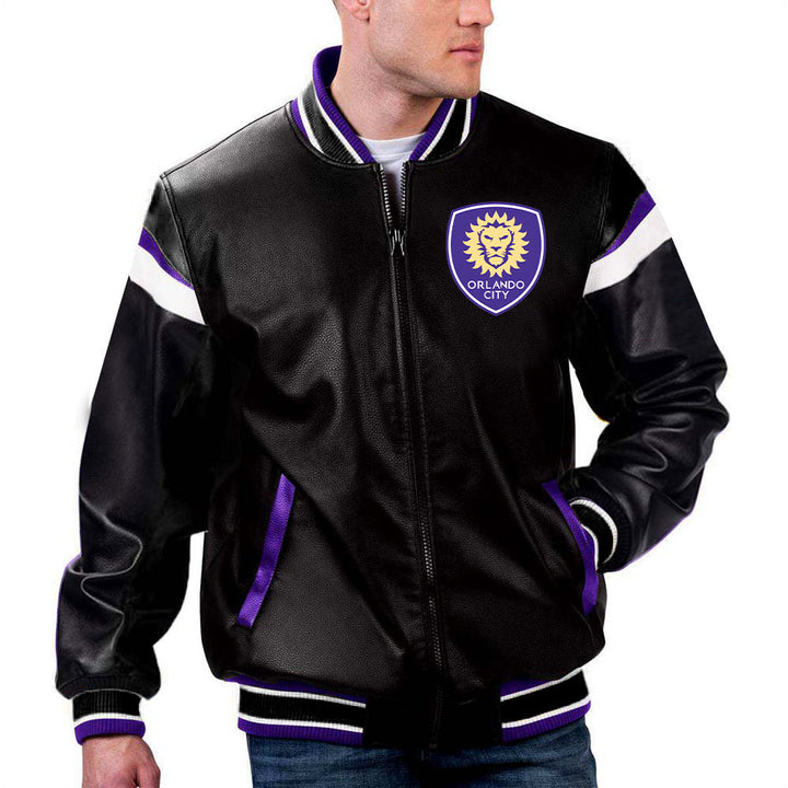 MLS Orlando City SC leather jacket side view in American style