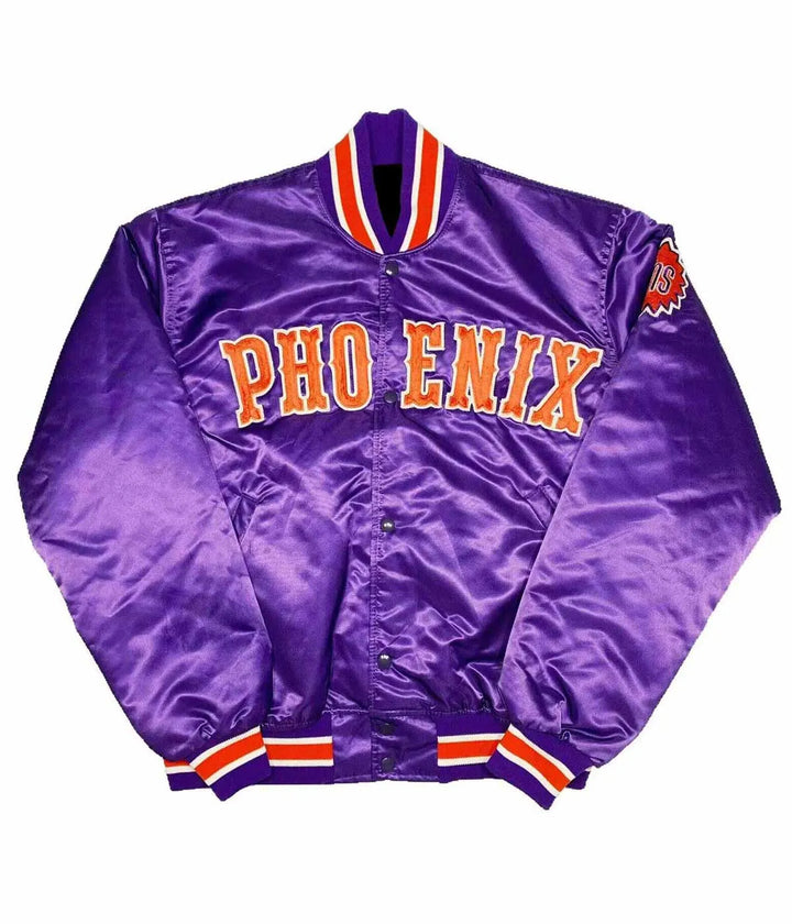 Front View With Sleeve NBA Phoenix Suns Satin Jacket Men and Women