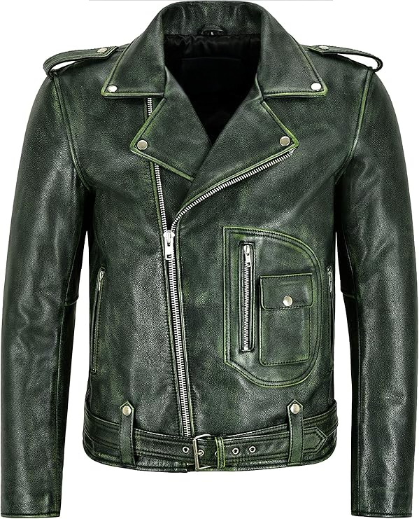 aew jon moxley dark green leather jacket