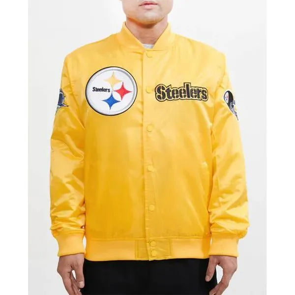 Yellow Pittsburgh Steelers chest hit satin jacket

