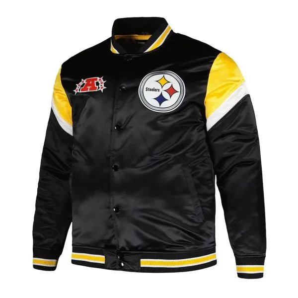 Black satin Steelers game-day jacket

