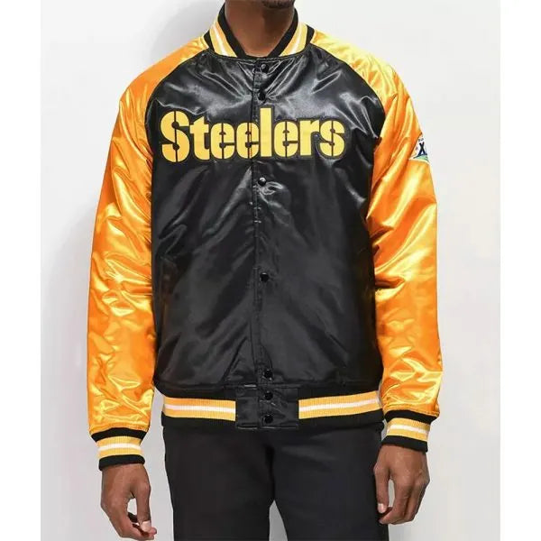 Pittsburgh Steelers yellow and black satin jacket

