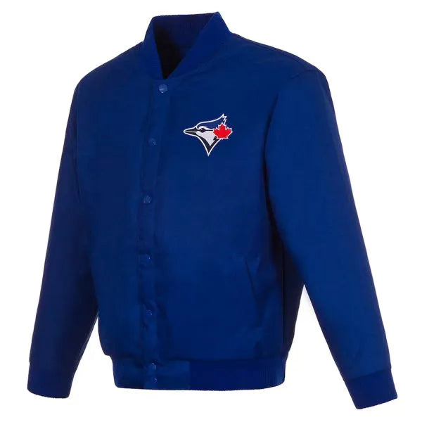 Blue jacket with a logo on a white background