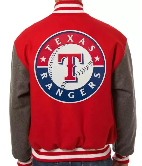 Varsity Texas Rangers Gray and Red Wool Jacket in American Style