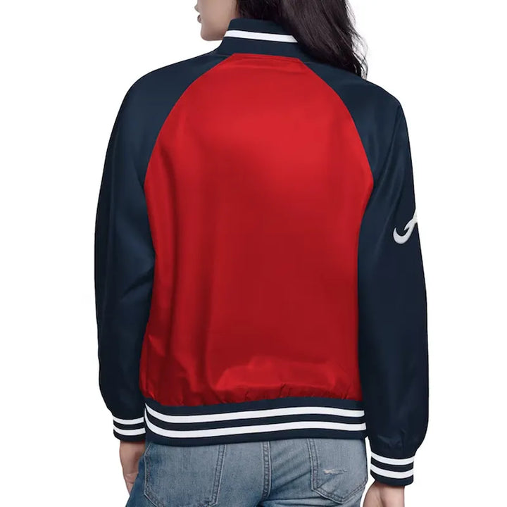 Red/Navy Atlanta Braves Home Run Varsity Satin Jacket Back View 