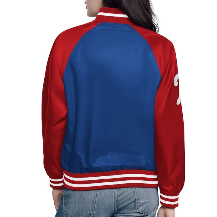 Home Run Phillies varsity jacket with snap-tab closure in American Style