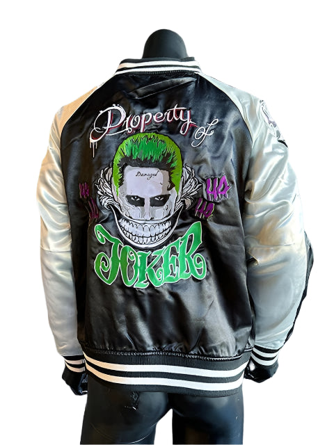 Joker themed retro jacket with striped ribbed cuffs in USA