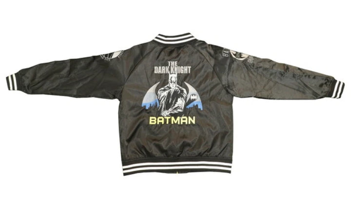 Black satin Batman jacket with ribbed cuffs and hem in USA