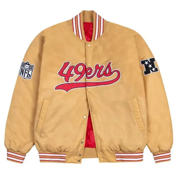 San Francisco 49ers red, white, and gold ribbed bomber jacket in USA