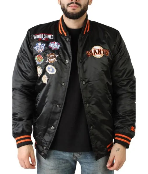 San Francisco Giants champions patches jacket black satin

