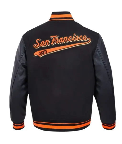 Giants script varsity jacket in black and off-white in USA