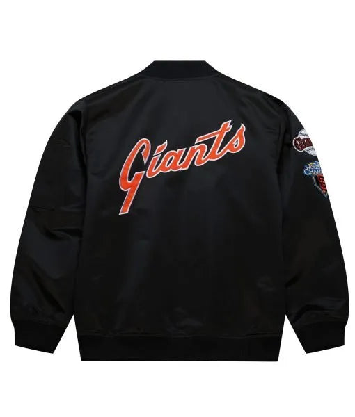 Lightweight Giants black satin jacket for men and women in American Style