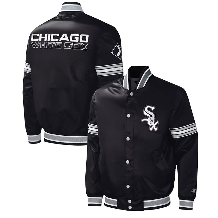 Black Chicago White Sox midfield satin jacket side view in United state market