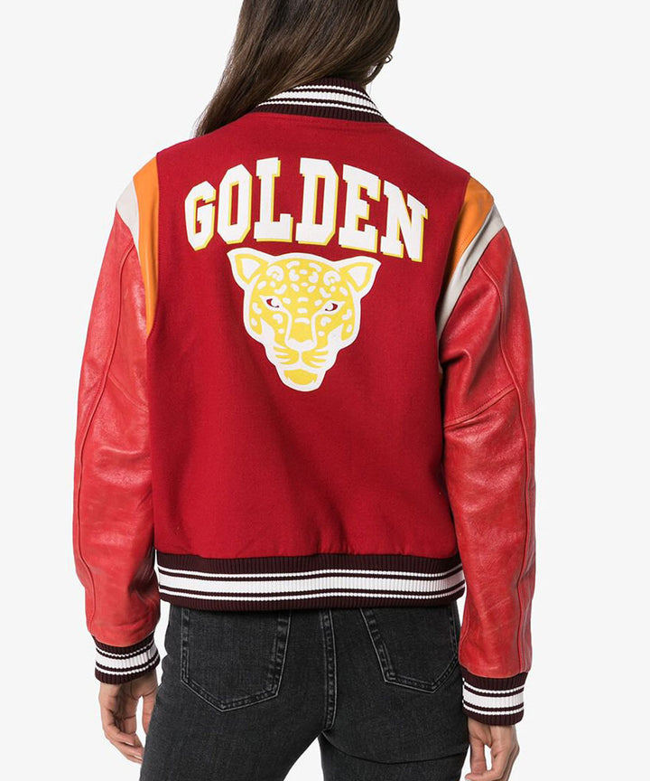 Golden Goose Scarlett Bomber Jacket close-up in American style