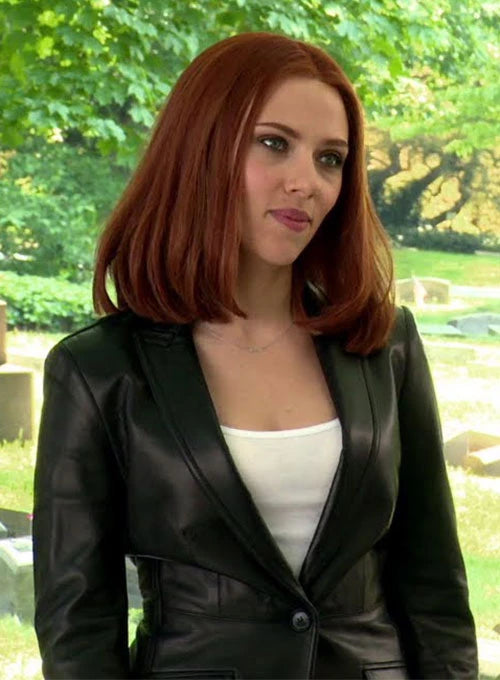 Chic Leather Blazer Worn by Scarlett Johansson in The Winter Soldier
