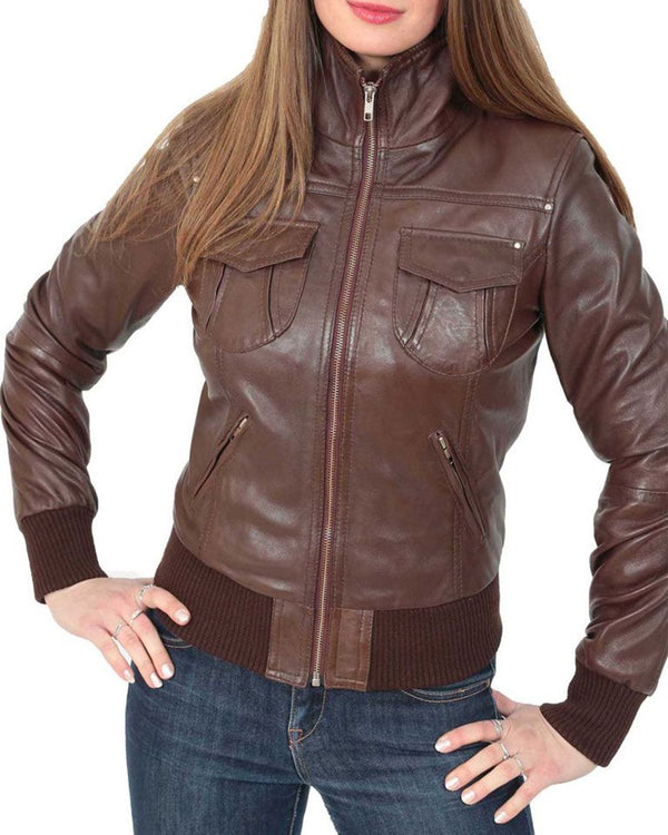 Women's Classic Bomber Real Leather Jacket  By TJS