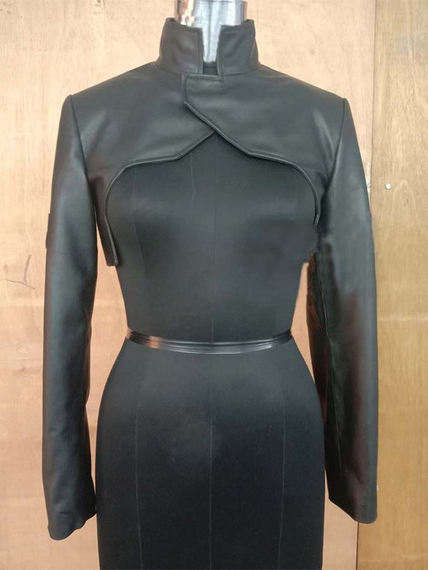 Women's Black Real Leather Shrug Jacket