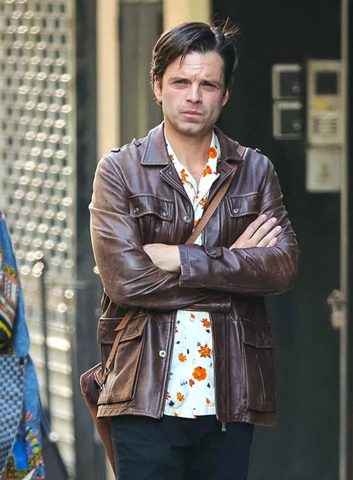 Sleek and Cool: Sebastian Stan Leather Jacket in France style