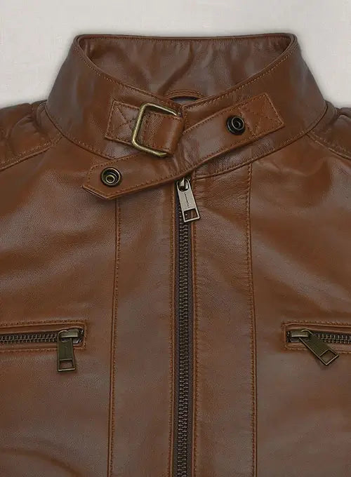 Side View of Andrew Tate Spanish Brown Leather Jacket for Men in American syle