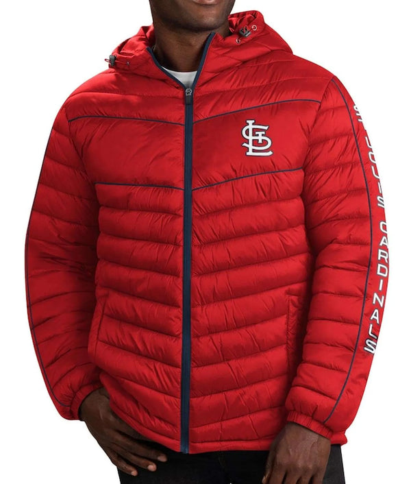 St. Louis Cardinals red puffer jacket with hood in USA