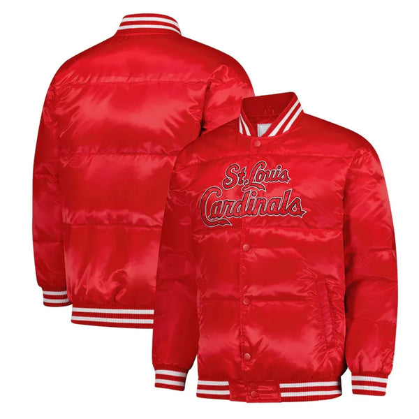 st louis cardinals red puffer satin jacket

