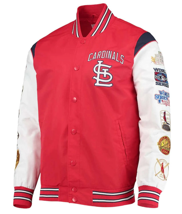 Red and white MLB satin jacket for fans in USA