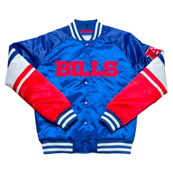 Official Buffalo Bills football team jacket in red, blue, and white