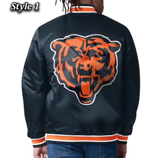 Back side of Bears satin jacket with embroidered logo

