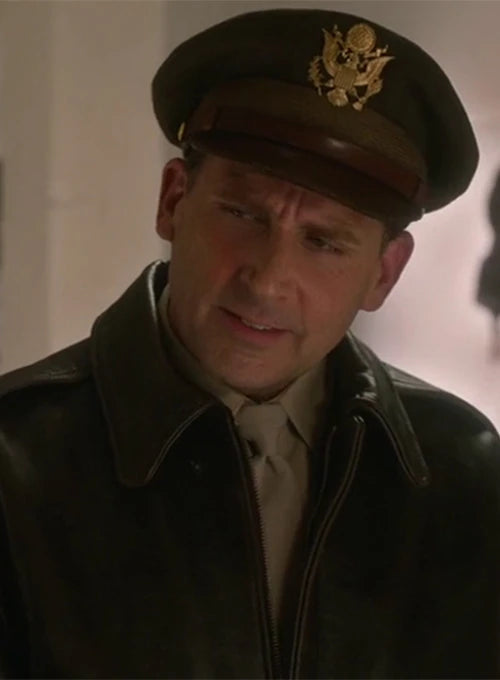 Steve Carell bomber jacket black leather

