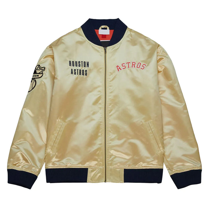 Gold jacket with Houston Astros branding on a white background