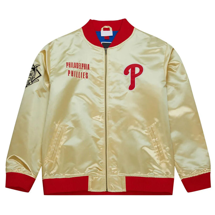 Philadelphia Phillies jacket with red accents on a white background in USA