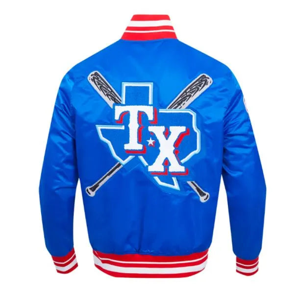 Blue jacket with Texas-themed design on a white background