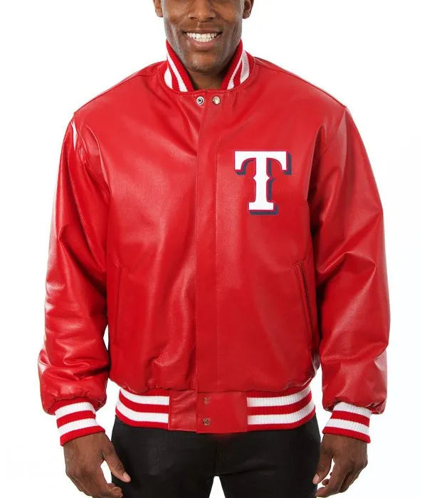 Texas Rangers Red Letterman Leather Jacket in USA