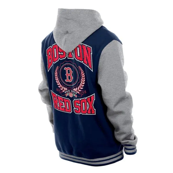 Navy and Gray Red Sox Snap Button Jacket

