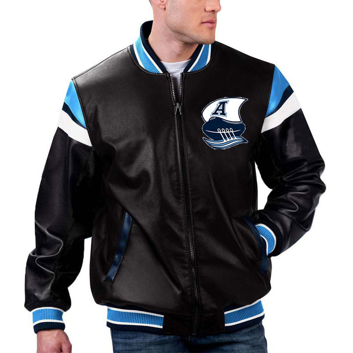 TJS Toronto Argonauts CFL Navy Blue and White Varsity Jacket in France style