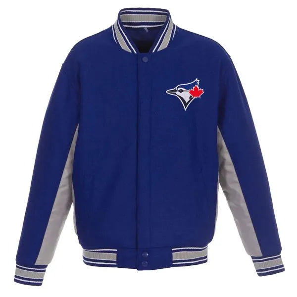Blue jacket with a logo on a white background
