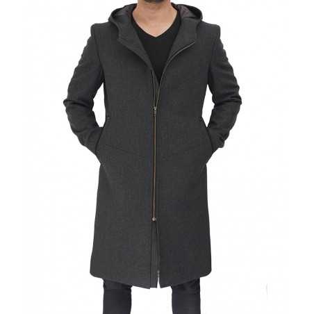 Barry's stylish grey wool coat with a hood in American market