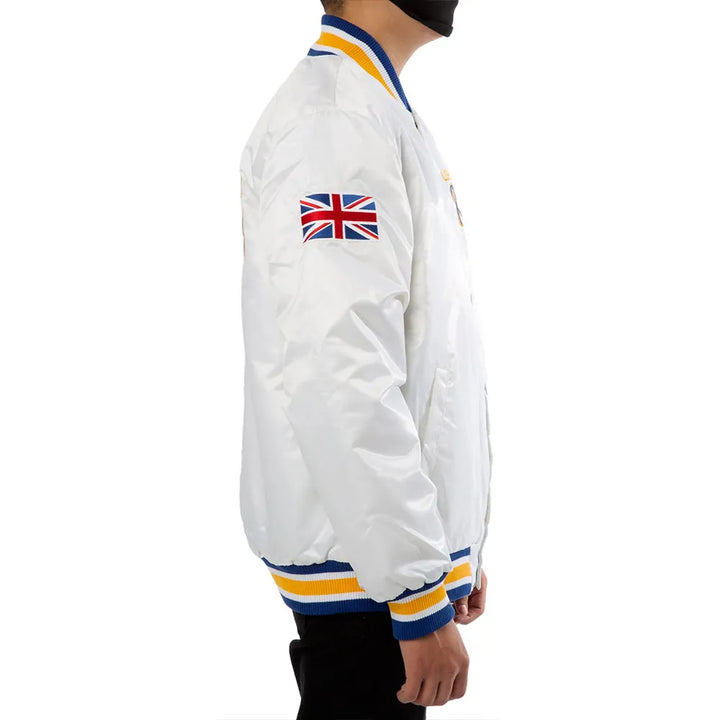 Official LA Rams UK Flag Satin Jacket in White
