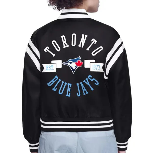 Toronto Blue Jays Printed Logo Varsity Satin Jacket in American Style