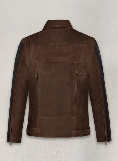 Front View of Men's Vintage Brown Robert Pattinson Leather Jacket in American market