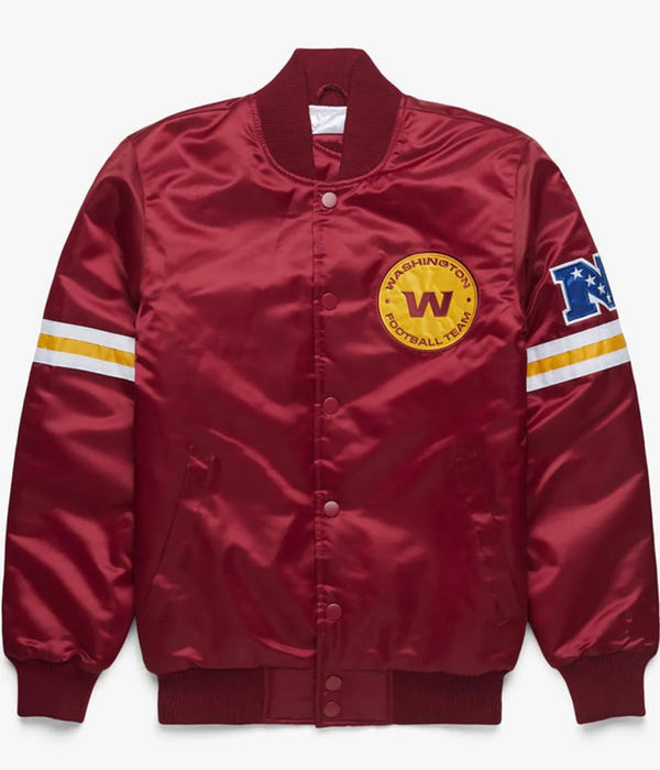 Shop Satin Washington Commanders Burgundy Bomber Jacket
