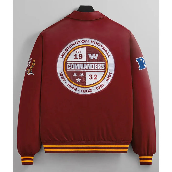 Maroon satin NFL jacket with Commanders logo

