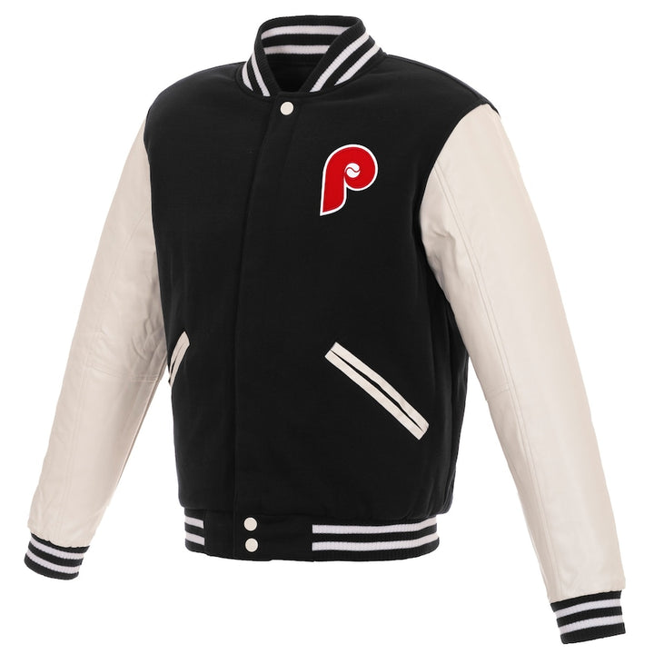 mens phillies full-snap fleece jacket reversible design in USA