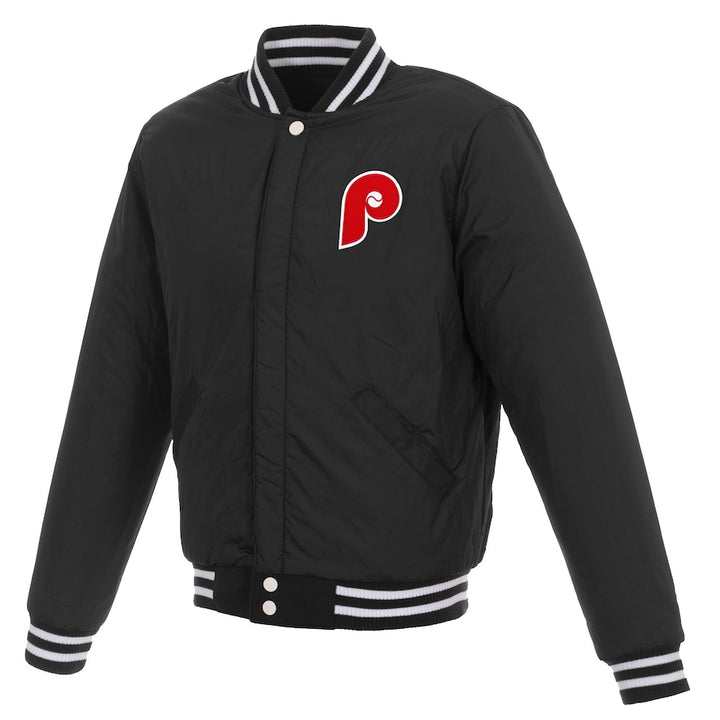 cozy mlb phillies fleece varsity jacket with full-snap closure in USA