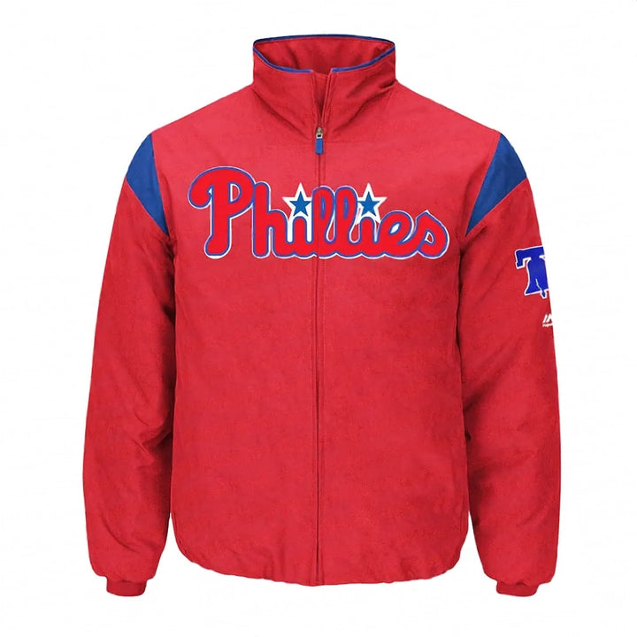 Red jacket with Phillies logo on a white background in American Style