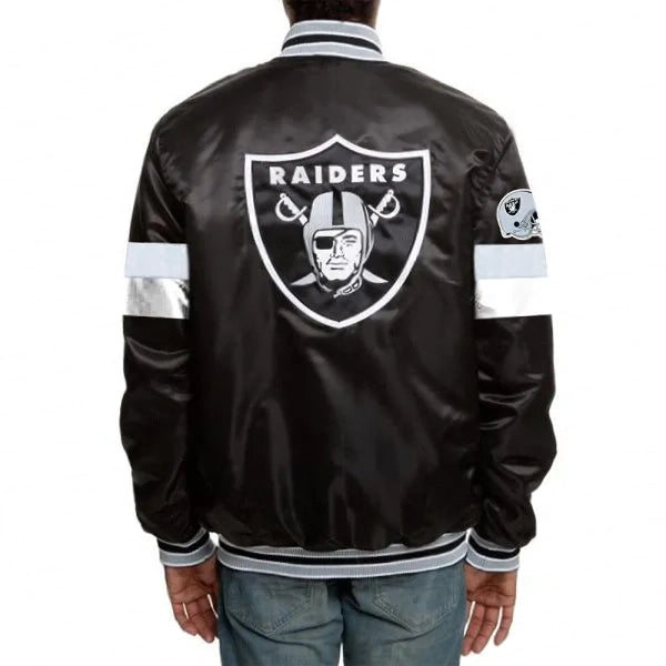 Front view of Antonio Pierce Raiders jacket with RAIDERS lettering in USA